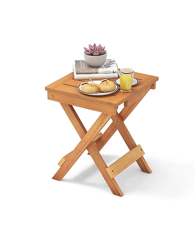 Slickblue 14 Inch Compact Folding Side Table with Slatted Tabletop