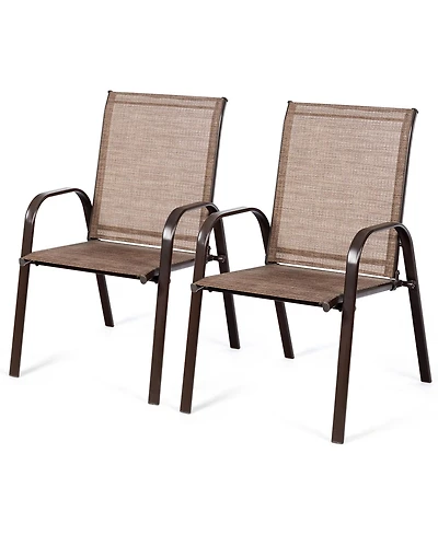 Gymax Set of 2 Patio Chairs Dining w/ Steel Frame Yard Outdoor Beige