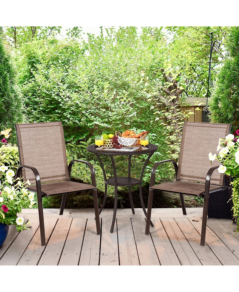 Gymax Set of 2 Patio Chairs Dining w/ Steel Frame Yard Outdoor Beige