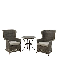 Mondawe 3-Piece Pe Rattan Wicker Patio Conversation Set Outdoor Chairs and Side Table with Gray Cushion