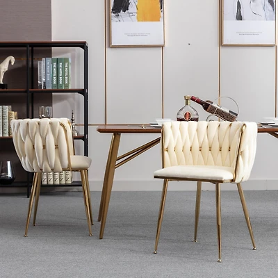 Streamdale Velvet Dining Chair (Set of 2), Modern Ivory