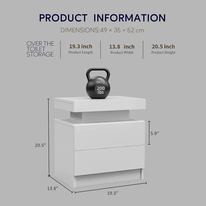 Streamdale Adjustable Led Nightstand with Shelf and Drawers
