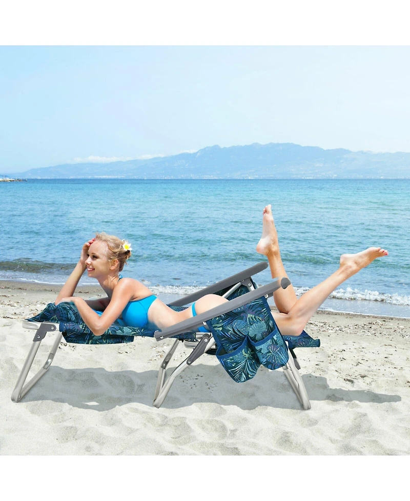 Slickblue 4-Pack 5-Position Outdoor Folding Backpack Beach Reclining Chair with Pillow
