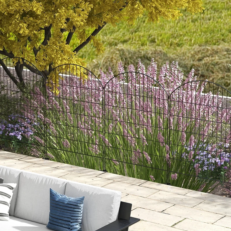 Outsunny 11.4' Garden Fence Steel Border Flower Edging, Pack of 4, Grids