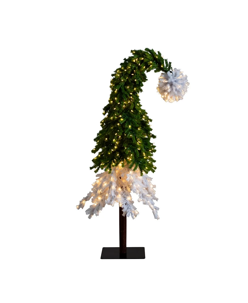 Nearly Natural 7ft. Holiday Green and White Santa's Hat Christmas Tree with 500 Led Lights and 1275 Bendable Branches