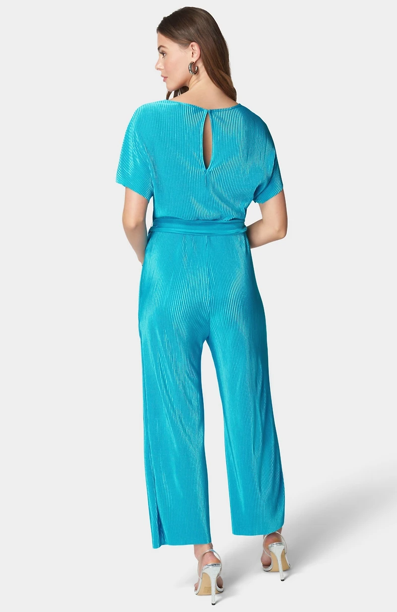 Bebe Women's Plisse Culotte Jumpsuit,Blue,XLarge