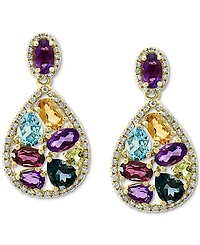 Effy Multi-Gemstone (4-1/3 ct. t.w.) & Diamond (3/8 ct. t.w.) Pear Halo Drop Earrings in 14k Gold