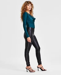Bar Iii Women's Faux-Leather Side-Studded Leggings, Created for Macy's