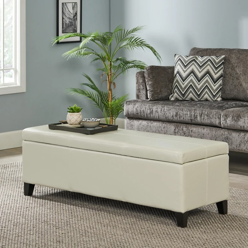 Streamdale Glouster Storage Ottoman 51" Ivory Leather Wood, Large