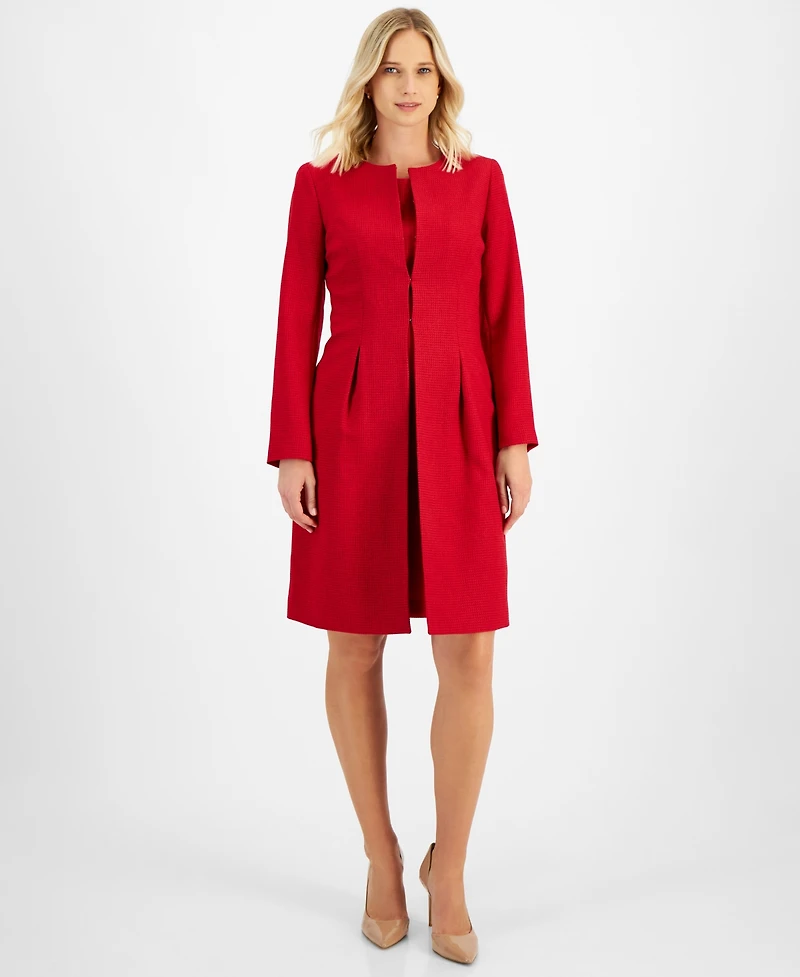 Le Suit Women's Long Collarless Jacket Dress Suit, Regular & Petite