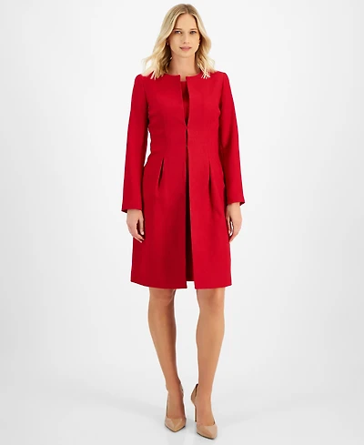 Le Suit Women's Long Collarless Jacket Dress Suit, Regular & Petite