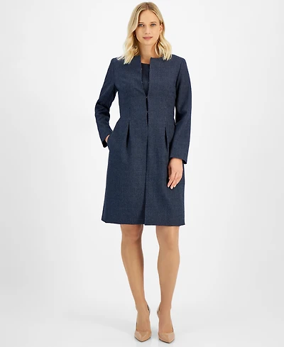 Le Suit Women's Long Collarless Jacket Dress Suit, Regular & Petite