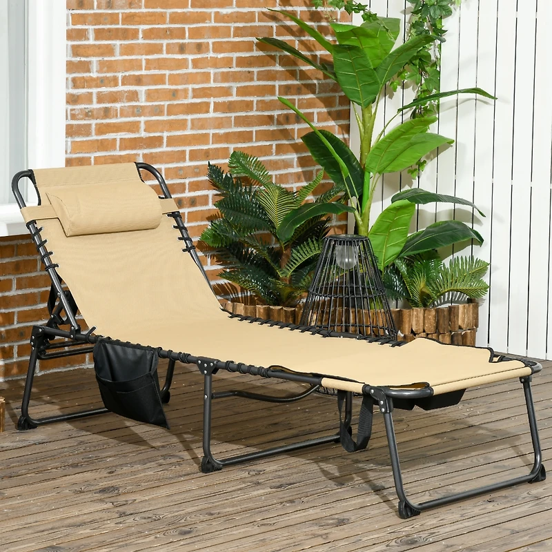 Breathable Mesh Sun Lounger with Adjustable Backrest and Storage