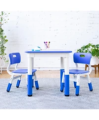 ECR4Kids Dry-Erase Square Activity Table with 2 Chairs, Adjustable, Grassy Green, 3-Piece