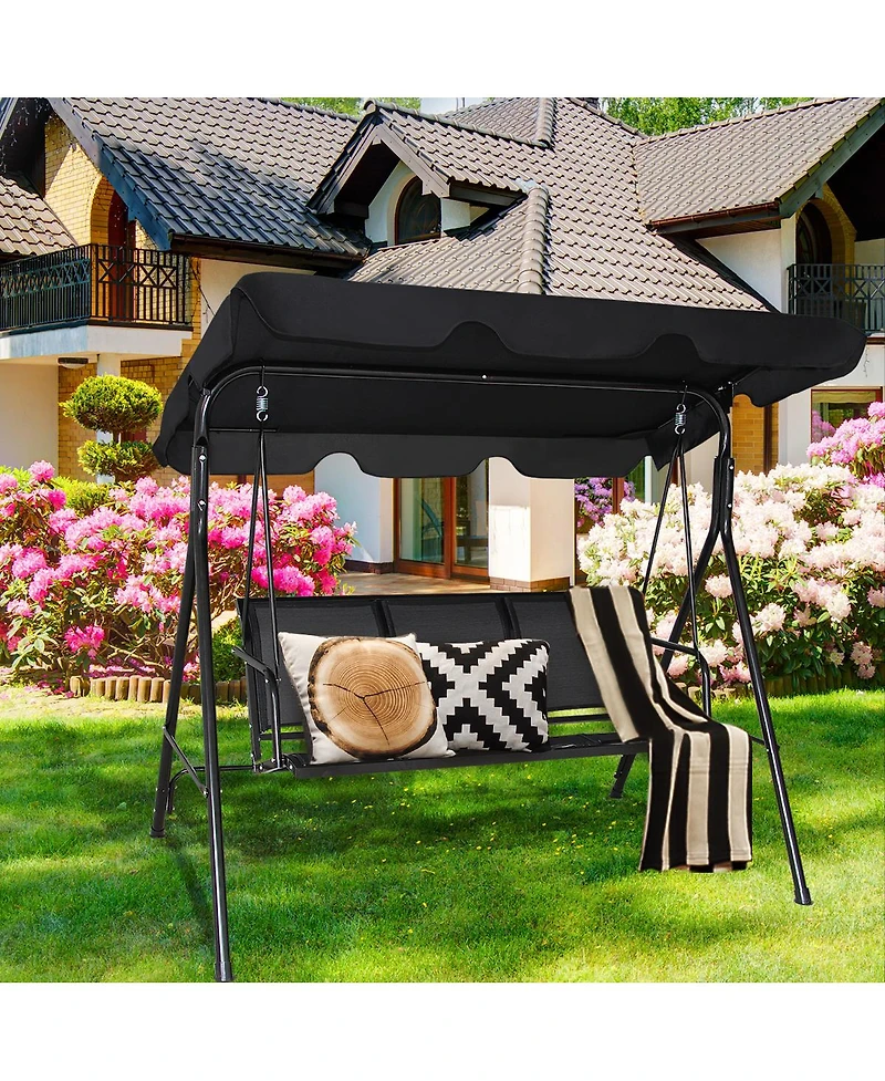 Costway Outdoor Patio Swing Canopy 3 Person Canopy Swing Chair Patio Hammock Black