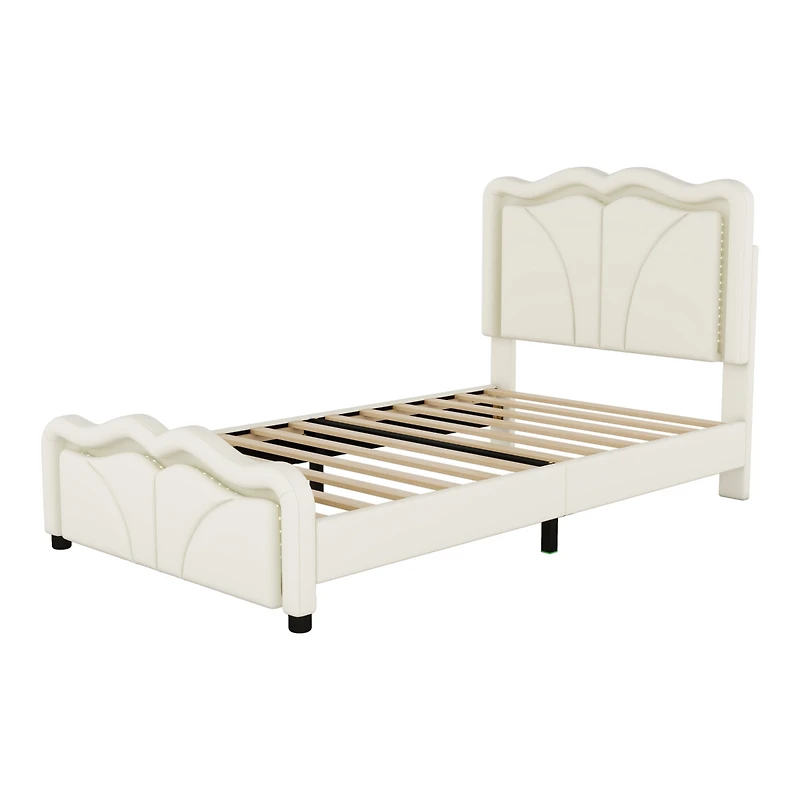 Streamdale Twin Platform Bed with Led Lights and Adjustable Headboard