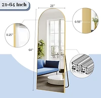Homlux 64"x21" Arched Full-Length Mirror with Gold Aluminum Alloy Frame, Rounded Corners, Standing, Hanging, Leaning