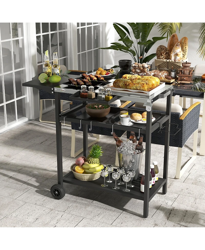 Outsunny Outdoor Bar Cart w/ 2-Tier Shelf, Patio Serving Cart w/ Wheels