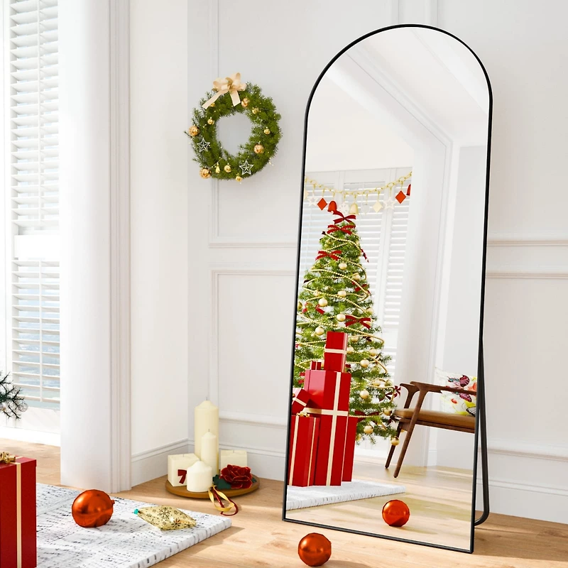 Homlux 21"x64" Arched Full Length Mirror with Black Aluminum Frame, Free Standing, Leaning, Wall Mounted