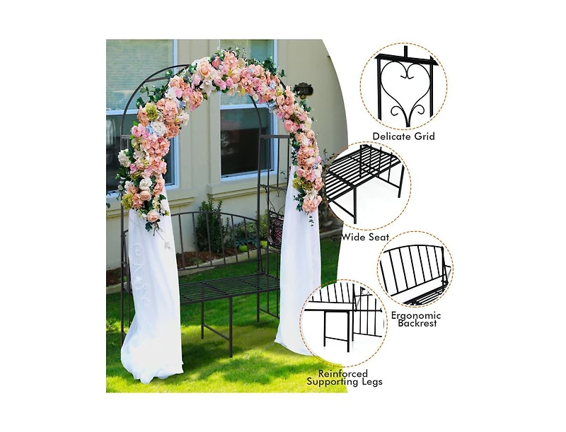 Slickblue Steel Garden Arch with 2-Seat Bench