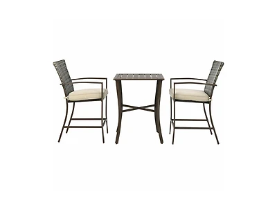 Slickblue 3 Pieces Rattan Bar Furniture Set with Slat Table and 2 Cushioned Stools