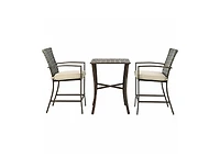 Slickblue 3 Pieces Rattan Bar Furniture Set with Slat Table and 2 Cushioned Stools
