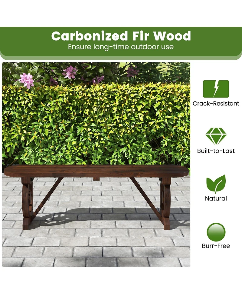 Slickblue Patio Rustic Wood Bench with Wagon Wheel Base