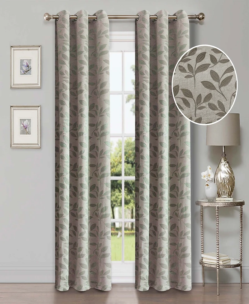 Superior Modern Leaves 8 Curtain Panels Set with Grommet Header, 42 X 84