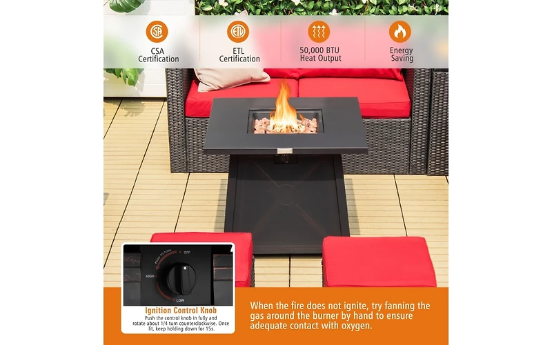 Slickblue 30 Inch Square Propane Gas Fire Table with Waterproof Cover