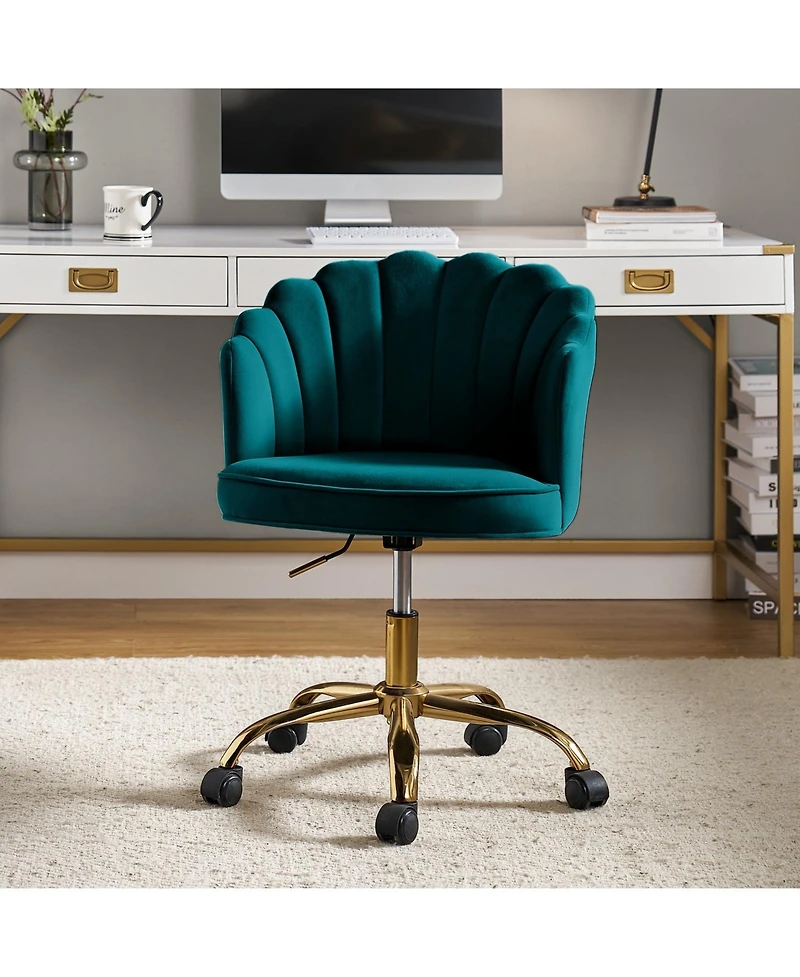 Hulala Home Woman Modern Cute Shell Back Upholstered Desk Chair for Vanity, Living Room