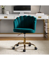 Hulala Home Woman Modern Cute Shell Back Upholstered Desk Chair for Vanity, Living Room