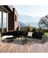 7PCS Patio Rattan Furniture Set Sectional Sofa Garden