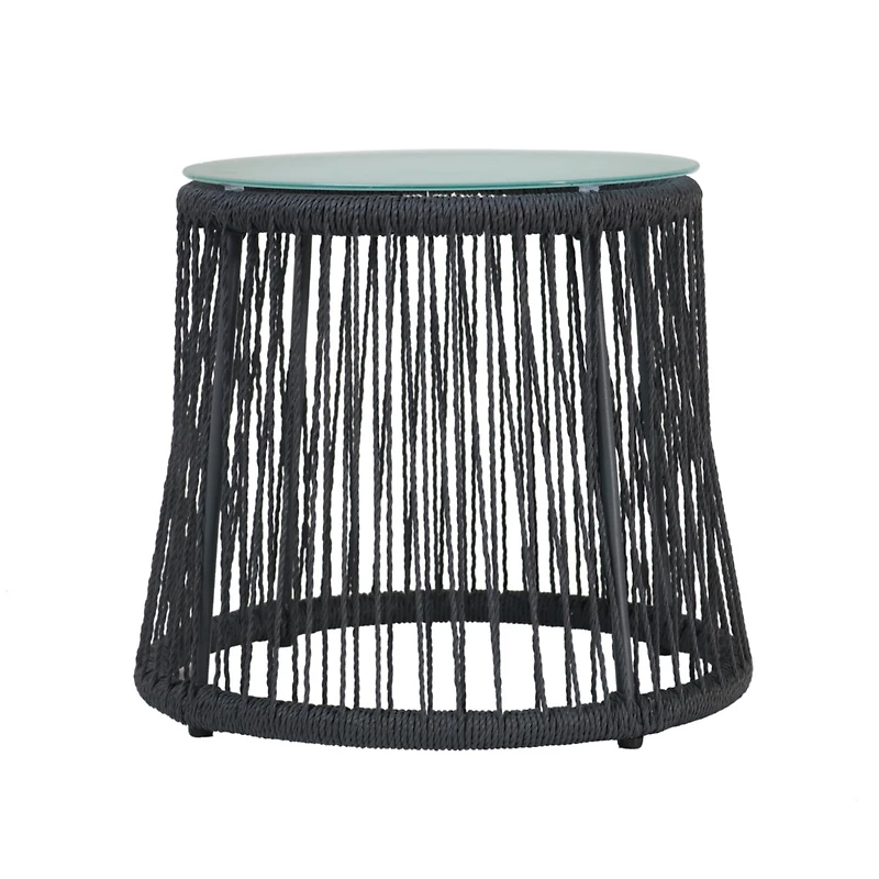 Streamdale Furniture Boho-Chic Glass-Top End Table with Woven Rope Texture