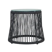 Streamdale Furniture Boho-Chic Glass-Top End Table with Woven Rope Texture