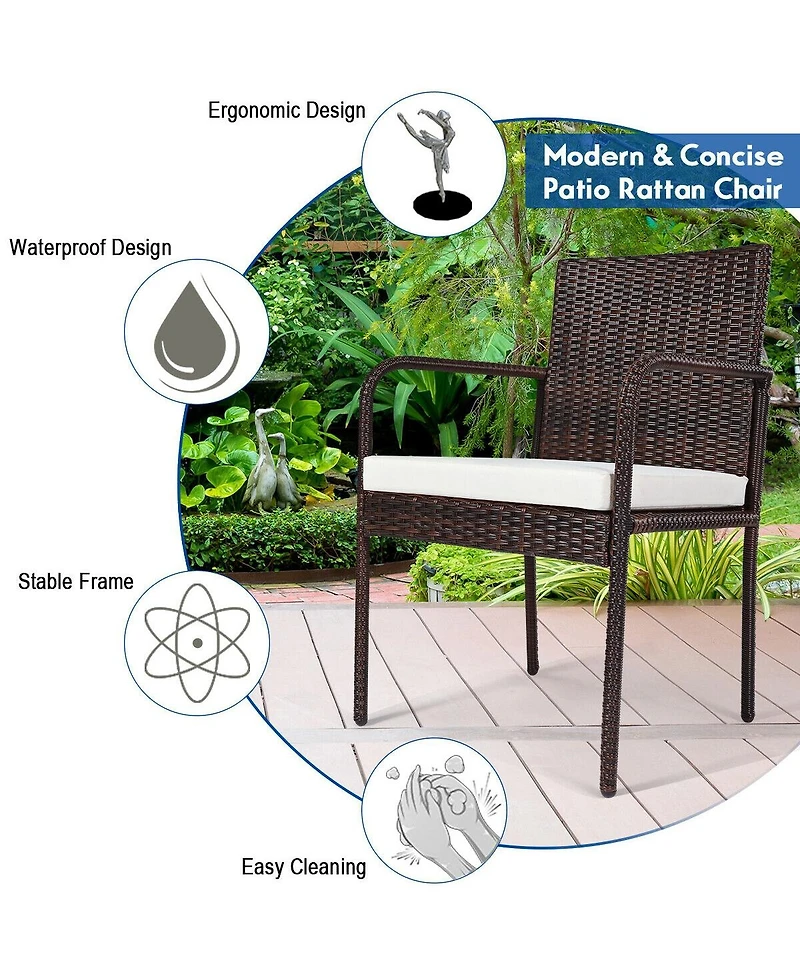 Slickblue 4 Pieces Outdoor Patio Rattan Dining Chairs Cushioned Sofa