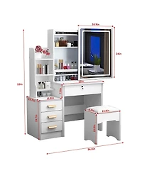 Streamdale White Vanity Desk Set with Mirror, Lights and Chair