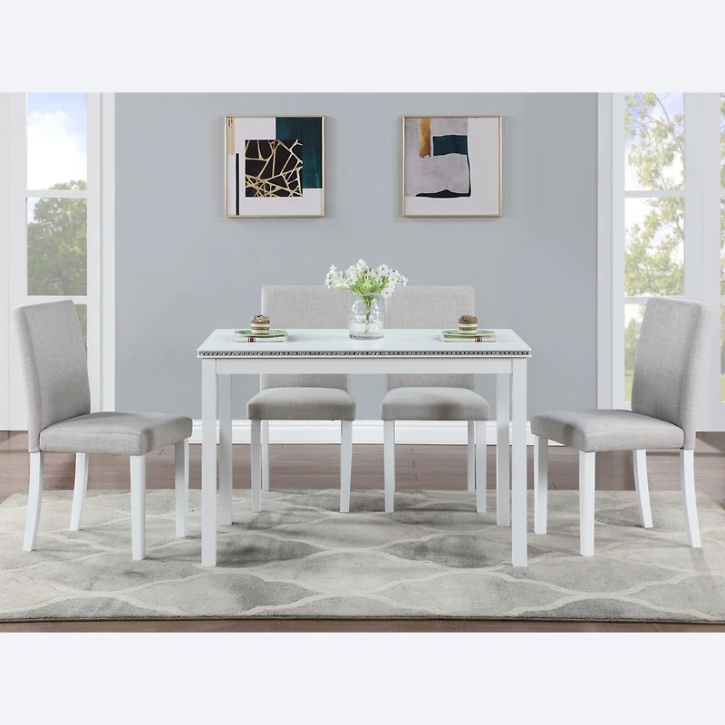 Streamdale Luxurious 5-Pc Dining Set with Crystals & Upholstery