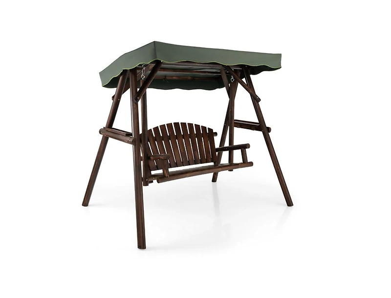 Slickblue 2-Person Outdoor Wooden Porch Swing with an Adjustable Canopy