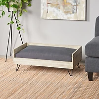Streamdale Furniture Mid-Century Modern Acacia Wood Pet Bed with Water-Resistant Cushion