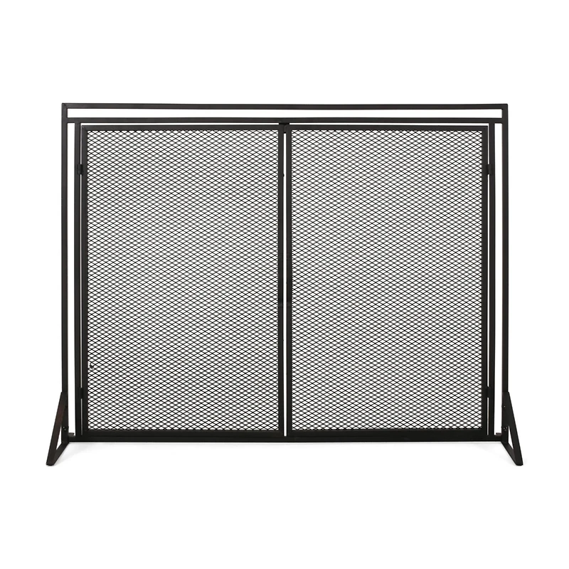 Streamdale Matte Black Modern Iron Fireplace Screen with Access Doors