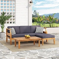 Streamdale Acacia Wood Sofa Chat Set with Cushions