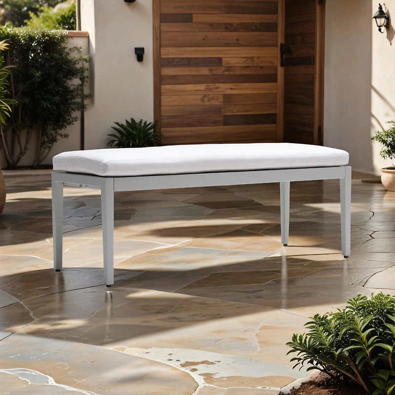 Streamdale Aluminum Outdoor Bench with Sunbrella Cushion, Grayish