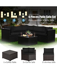 6PCS Patio Rattan Furniture Set Sectional Cushioned Sofa Deck