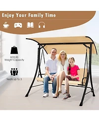 Slickblue 3-Seat Outdoor Porch Swing with Adjustable Canopy and Padded Cushions