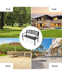 Slickblue 50 Inch Patio Park Steel Frame Cast Iron Backrest Bench Porch Chair