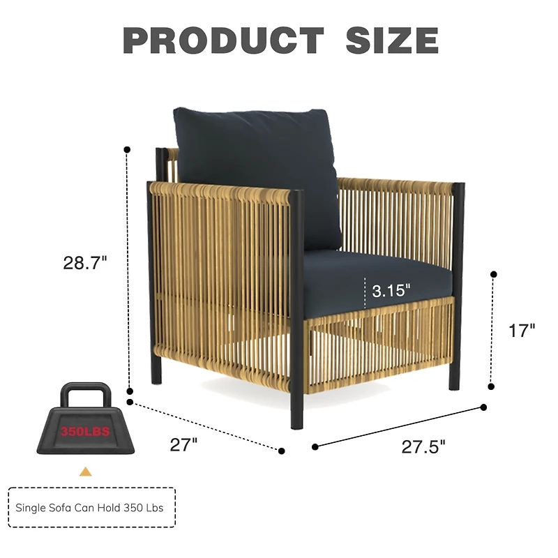 Streamdale Patio 6 Pieces Brown Pe Wicker Sofa Set with Grey Cushion