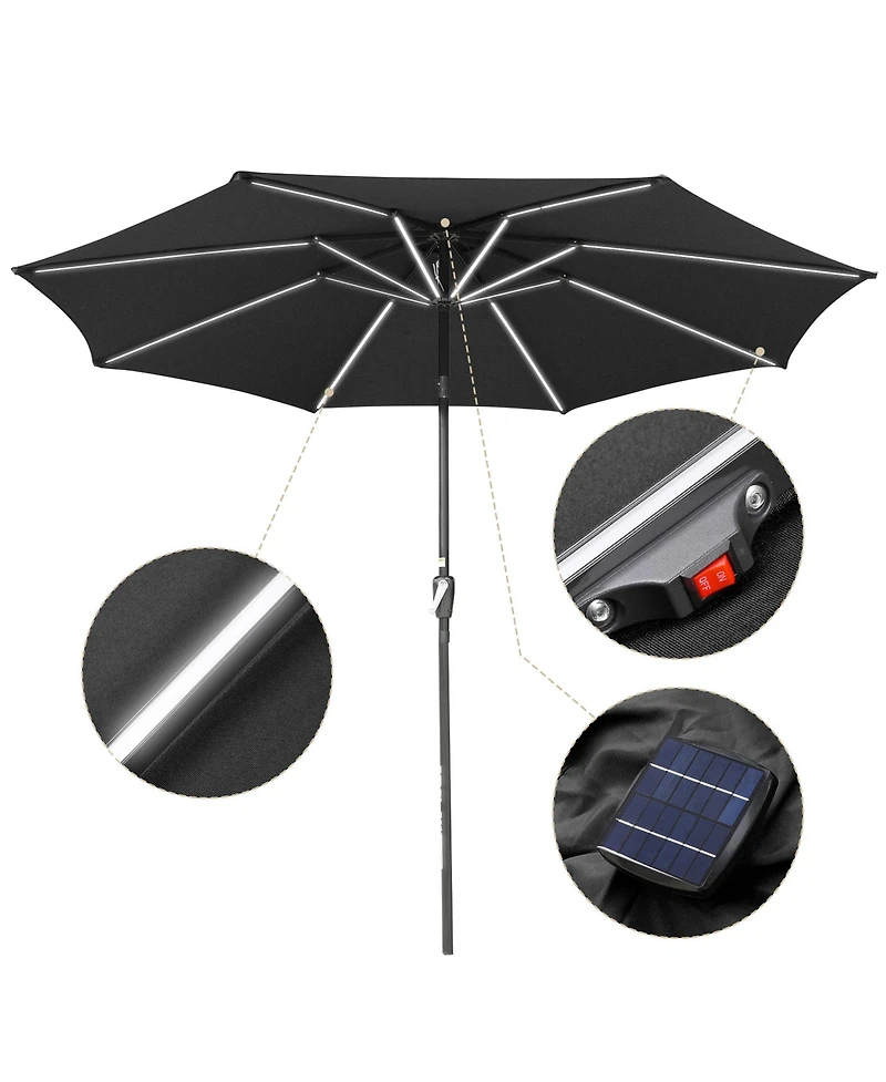 10ft Solar Power Led Patio Umbrella Market Parasol Pool Sunshade Tilt with Crank