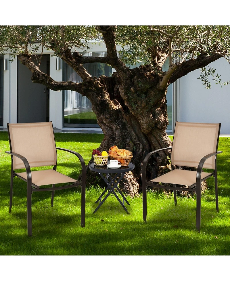 Slickblue Set of 2 Patio Stackable Dining Chairs with Armrests Garden Deck-Brown