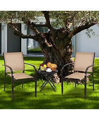 Slickblue Set of 2 Patio Stackable Dining Chairs with Armrests Garden Deck-Brown