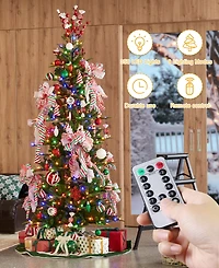 Glitzhome 7.5ft Pre Lit Green Slim Fir Artificial Christmas Tree with 350 strawberry Lights,9 Functional Warm White Multi color, remote controller